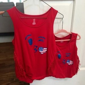 Mommy And Me Red Matching Fringe Tanks